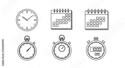 Vector time management icons set clock calendar and stopwatch vector illustration for planning and scheduling tasks