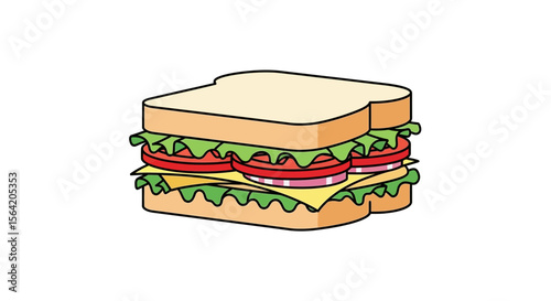 Vector delicious sandwich with bread tomato cheese and lettuce for lunch and breakfast food illustration vector