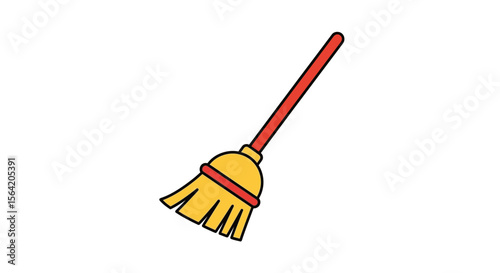 Vector illustration of a cartoon broom for cleaning and sweeping floors in a house or other building design