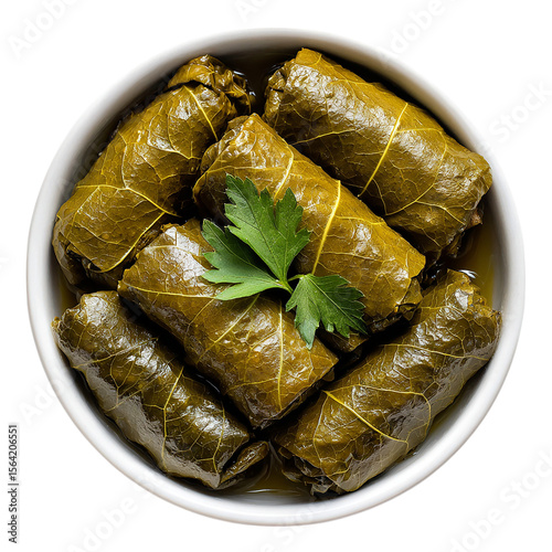 Extremely perfect looking grape leaves stuffed on transparent background