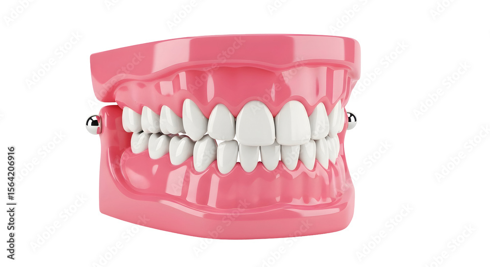 Obraz premium Dental jaw model with white teeth. Jaw on transparent background. Dental care and orthodontics concept. Tooth health.