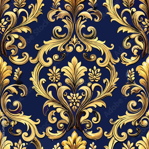 Luxurious Baroque Seamless Pattern Intricate floral swirls and ornate decorations create a rich detailed design suitable for wallpaper fabric or digital backgrounds exuding elegance and