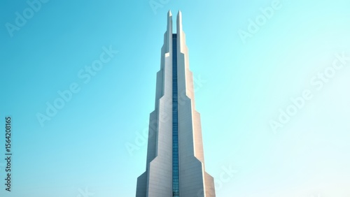 Modern tower against clear blue sky