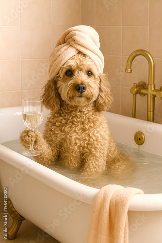 Funny Dog Poster, Dog Bathroom Poster, Dog in Tub, Doodle Poster, Doodle in Bathroom, Dog Decor, Cute Animal, Doodle Photo Art