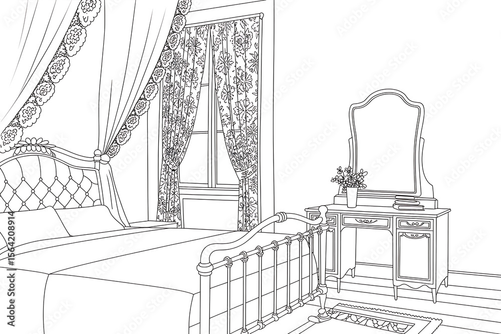 Fototapeta premium Elegant bedroom interior, ornate bed and furnishings. 