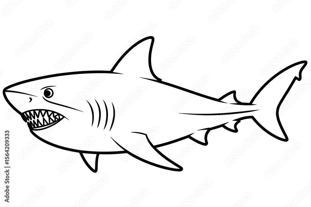 Fototapeta premium A great white shark, outlined in black. 
