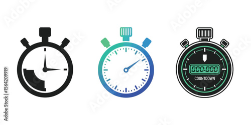  Flat vector icon of a stopwatch or timer, symbolizing countdown, timing, and duration