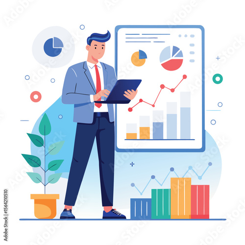 Business analyst examining charts and graphs on a tablet with financial data visualizations