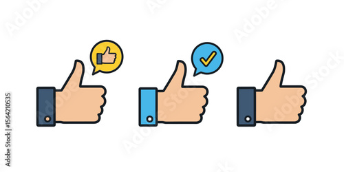 Flat vector icon of a thumbs-up hand, symbolizing like, approval, and success