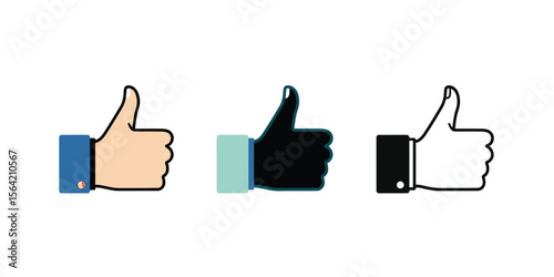 Flat vector icon of a thumbs-up hand, symbolizing like, approval, and success