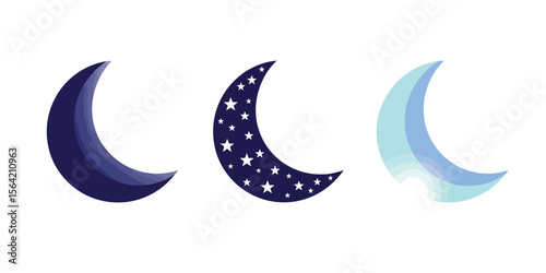 Flat vector icon of a crescent moon, symbolizing night, sleep, and calm