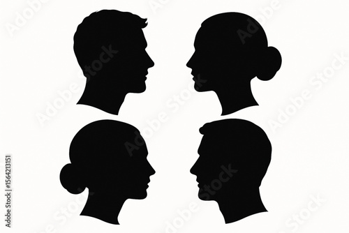Vector Silhouette Profile Portraits of Man and Woman Side View Illustration