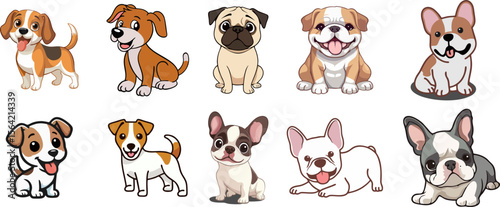 Cute Cartoon Puppy Dog Breeds Collection