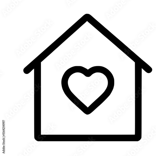 Simple Line Art House with Heart Shape Symbol Home Illustration