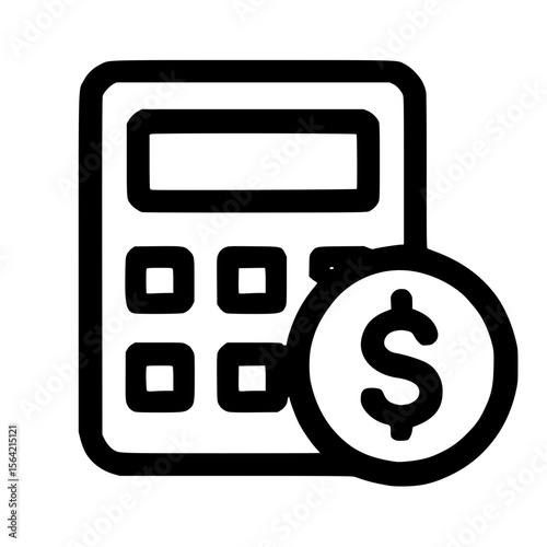 Simple Outline Calculator with Dollar Coin Financial Accounting Icon