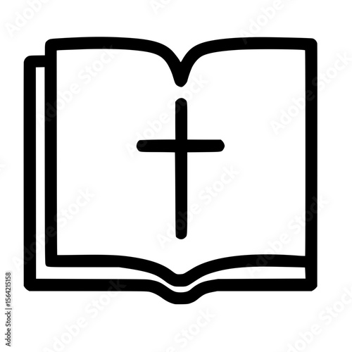 Minimalist Outline Opened Bible with Cross Icon Religion Christian Symbol
