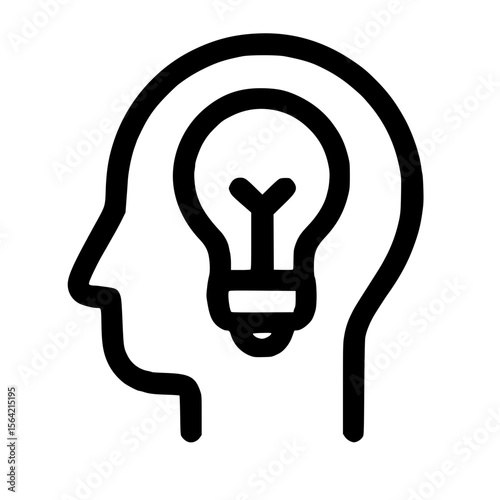 Outline Simple Human Head with Light Bulb Inside Idea Icon
