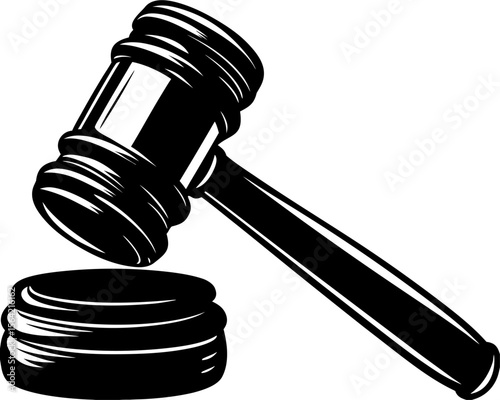 Gavel hammer silhouette vector icon, law justice symbol in black
