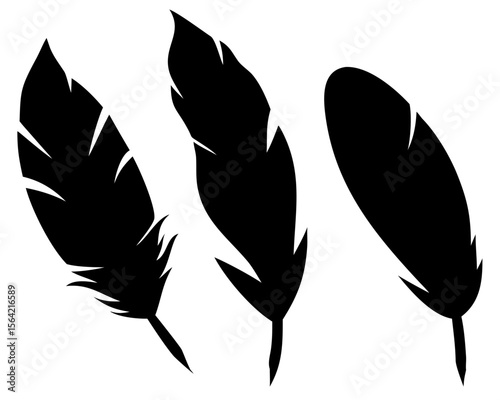 Minimal feather icon set, silhouette symbols in black vector on transparent background
