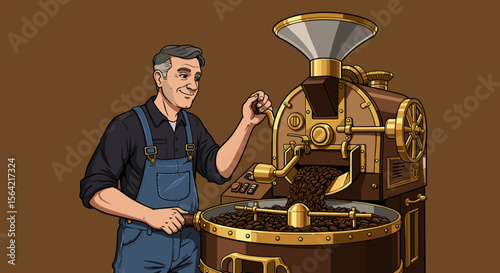 Coffee Roaster Working with Machine for Roasted Beans