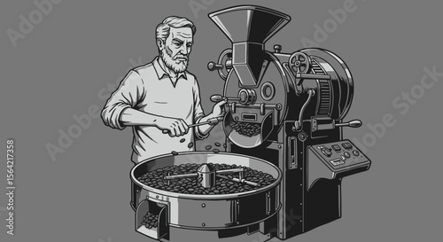 Coffee Roaster Working with Machine for Roasted Beans