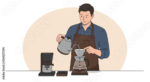 Barista pouring hot water into a coffee filter for brewing