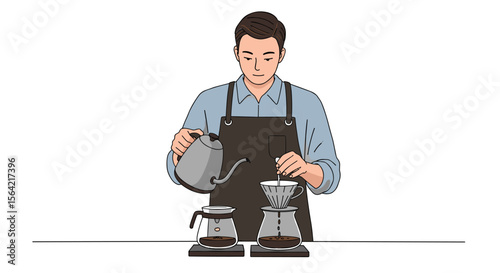 Barista pouring hot water into a coffee filter for brewing