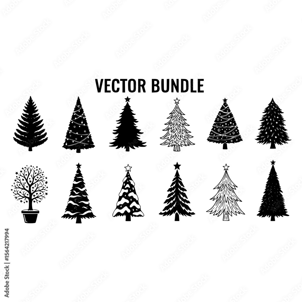 Obraz premium Christmas tree vector bundle silhouette christmas tree design christmas tree svg christmas tree clipart christmas tree art