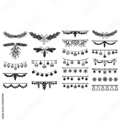 Christmas borders holiday vector decoration christmas garland ornaments christmas snowflakes winter festive design