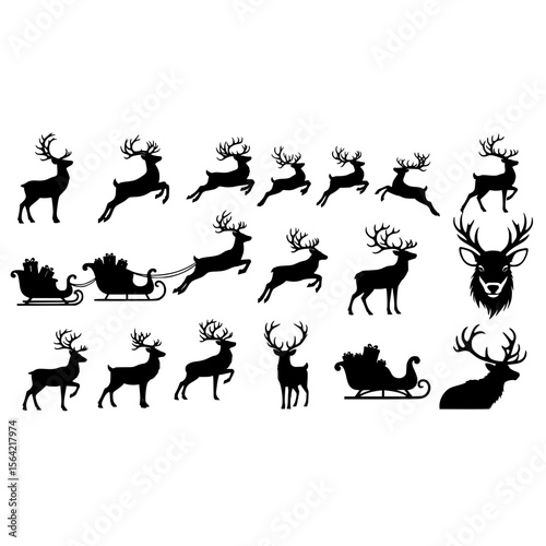 Christmas reindeer santa sleigh silhouette vector svg holiday season celebration design illustration art