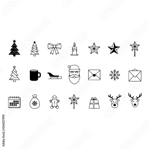 Christmas tree santa claus reindeer gift star snowflake candle bow sleigh calendar mug gingerbread man icons