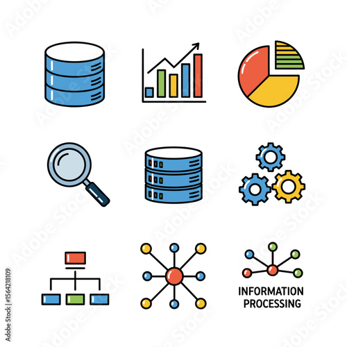 Database Analytics Icons: Modern Vector Set for Business & Tech