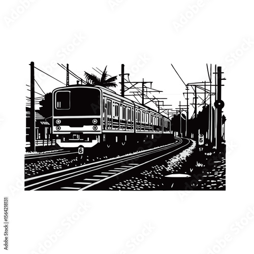 Train silhouette image on white background