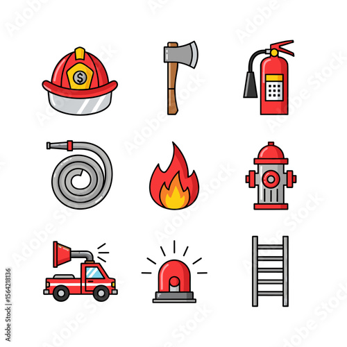Firefighter Icons: Modern Vector Set for Safety & Emergency Designs