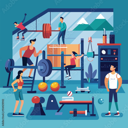 People working out and exercising with weights in a stylish modern gym setting