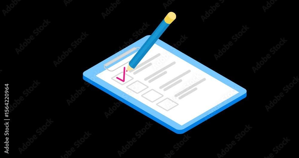 2D A light blue tablet with checkboxes, marked with a check, and a pencil.