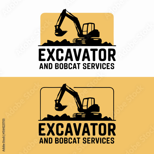Mini excavator vector illustrations for excavator and bobcat service ads. Ideal for construction, landscaping, and excavation business promotions.