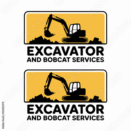 Mini excavator vector illustrations for excavator and bobcat service ads. Ideal for construction, landscaping, and excavation business promotions.