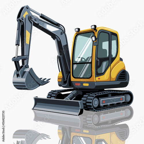 Mini excavator vector in yellow, ideal for constructionrelated designs, illustrations, and projects requiring images of common construction vehicles.