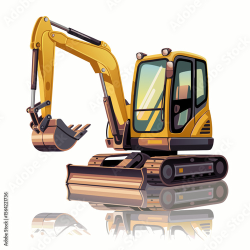 Mini excavator vector in yellow, ideal for constructionrelated designs, illustrations, and projects requiring images of common construction vehicles.