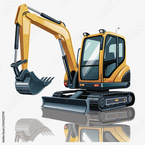 Mini excavator vector in yellow, ideal for constructionrelated designs, illustrations, and projects requiring images of common construction vehicles.