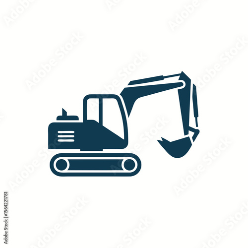 Mini excavator vector icon in dark blue, a compact machine illustration suitable for construction themes in graphic design projects.