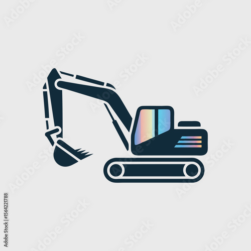 Mini excavator vector icon in dark blue, a compact machine illustration suitable for construction themes in graphic design projects.
