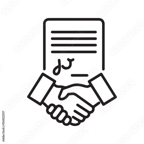Handshake with Contract Icon – Business Agreement and Signature Deal Symbol