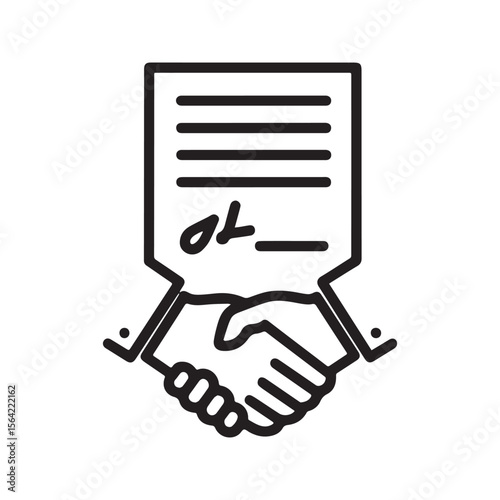 Handshake with Contract Icon – Business Agreement and Signature Deal Symbol