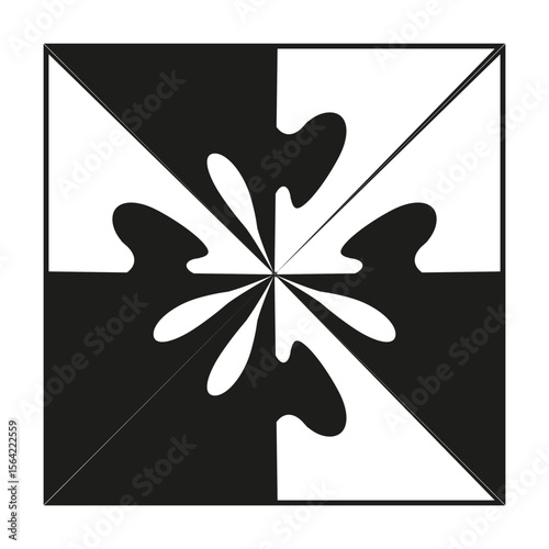 Four-piece puzzle emblem. Symmetrical puzzle design. Unity vector logo.