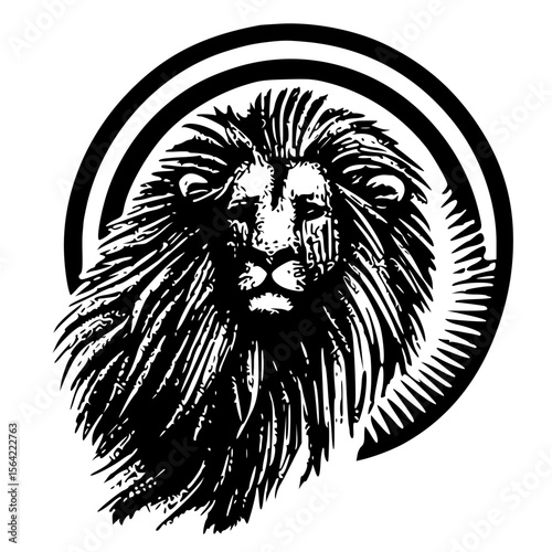 Majesty in Monochrome, A striking lion head in bold black and white lines