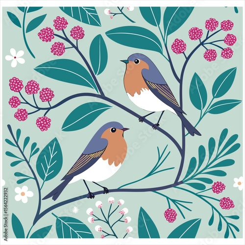 Delicate floral pattern with blooming flowers and leaves in soft coral and sage green