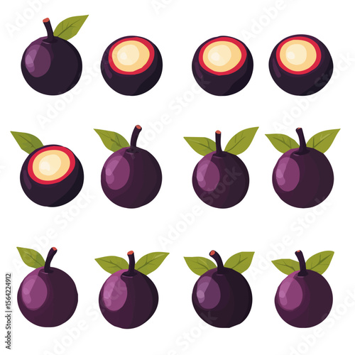 My A Simple flat 2D illustration icon mangosteens set isolated on transparent background, vector, animation design, simple flat 2D clipart, design by me. My vector design