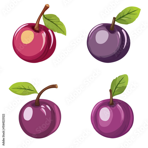 My A Simple flat 2D illustration icon plums set isolated on transparent background, vector, animation design, simple flat 2D clipart, design by me. My vector design